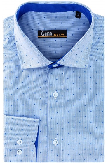 Camasa slim fit albastra cu buline si dungi