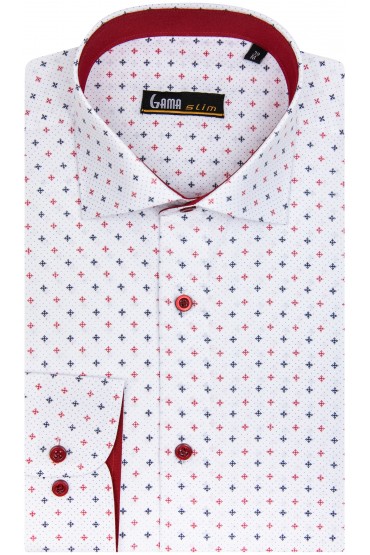 Camasa alba slim fit cu imprimeuri colorate