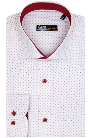 Camasa slim fit bumbac alba cu imprimeuri visinii