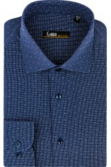 Camasa cu maneca lunga slim bleumarin cu imprimeuri