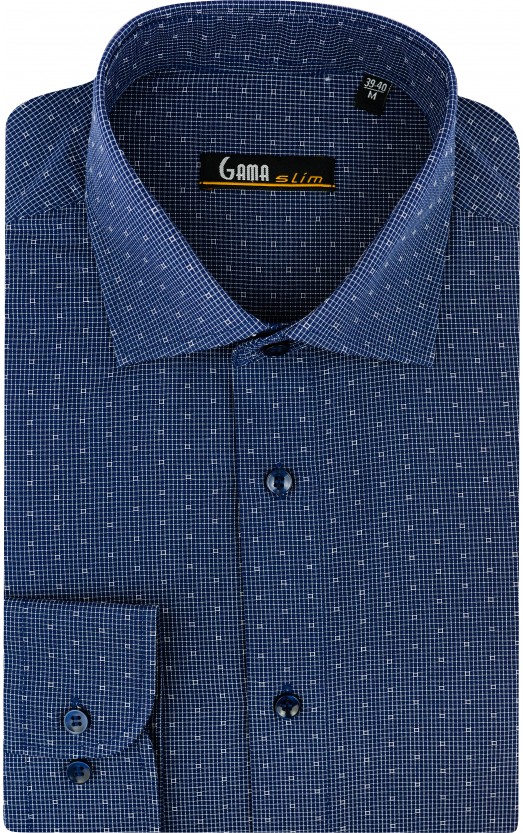Camasa cu maneca lunga slim bleumarin cu imprimeuri