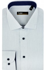 Camasa cu maneca lunga slim alba cu dungi albastre