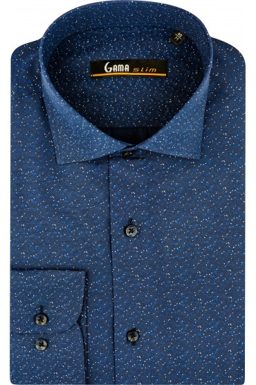 Camasa slim fit bleumarin cu imprimeu mixt