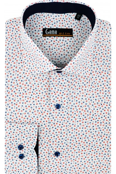 Camasa casual slim alba cu imprimeuri colorate