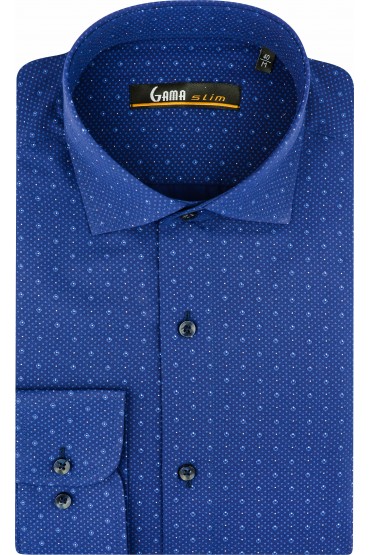 Camasa cu imprimeuri florale slim bleumarin