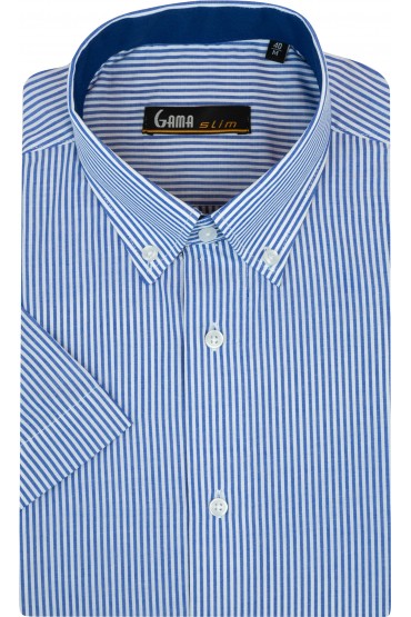 Camasa cu maneca scurta slim fit cu dungi bleu
