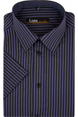 Camasa cu maneca scurta slim cu dungi mov