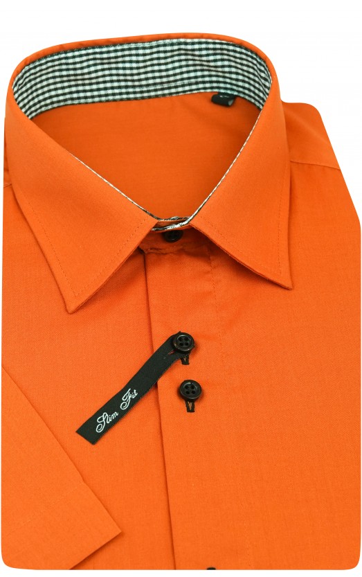 Camasa cu maneca scurta slim uni portocalie