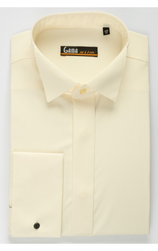 Camasa cu manseta pentru butoni si guler pentru papion slim ivory