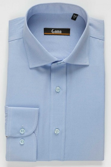 Camasa eleganta bleu cu model in tesatura slim fit