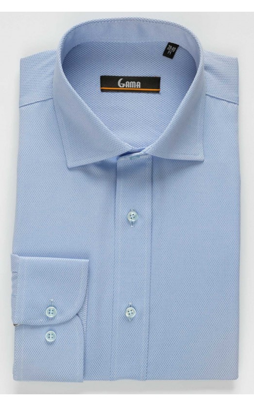 Camasa eleganta bleu cu model in tesatura slim fit