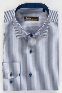 Camasa slim fit alba cu dungi bleumarin