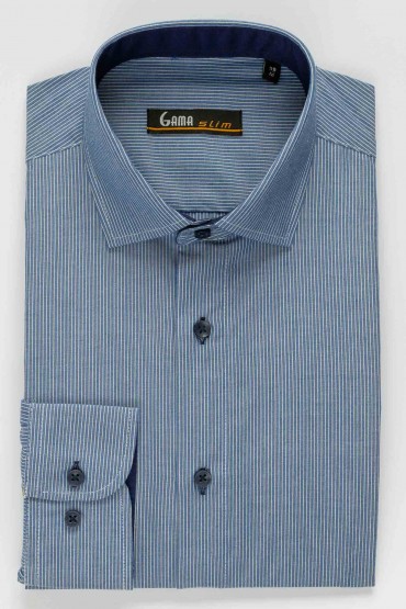 Camasa slim fit albastra cu dungi