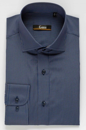 Camasa bleumarin slim fit cu carouri