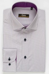 Camasa alba cu carouri mov regular fit