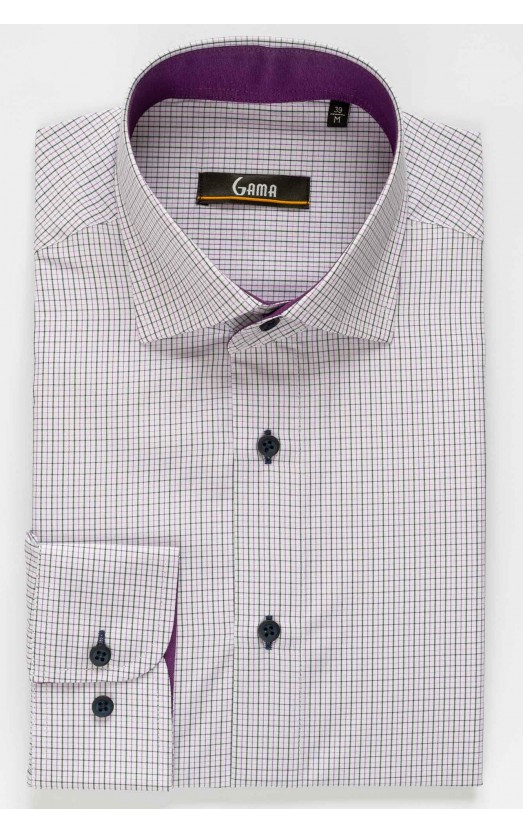 Camasa alba cu carouri mov regular fit