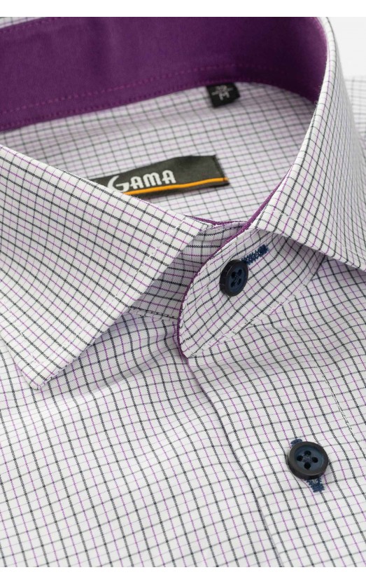 Camasa alba cu carouri mov regular fit
