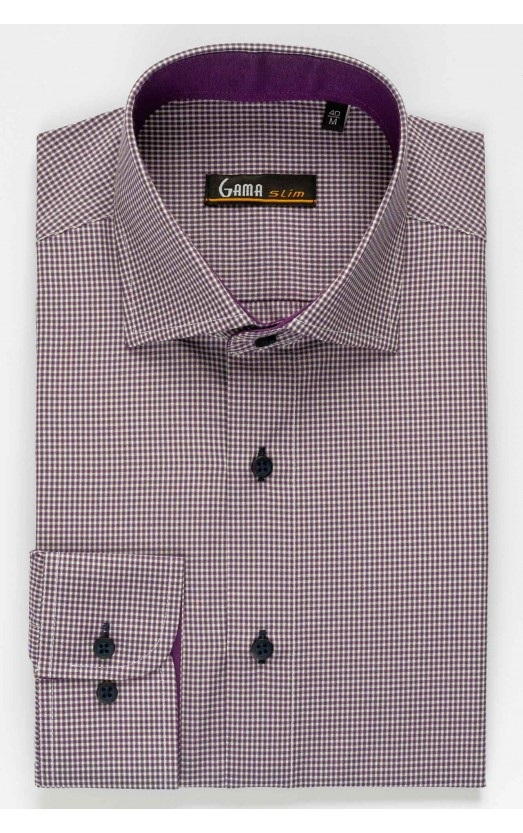 Camasa slim fit cu carouri mici mov