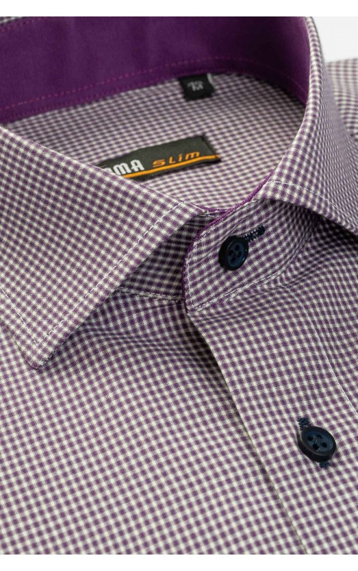 Camasa slim fit cu carouri mici mov