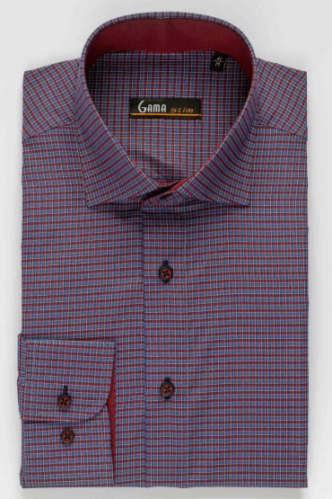Camasa barbati slim fit cu carouri bordo