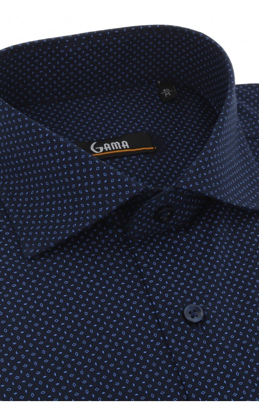 Camasa cu elastan regular bleumarin cu imprimeuri