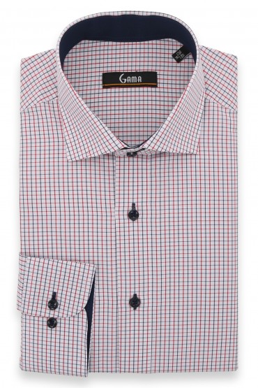 Camasa alba regular cu carouri negre si rosii