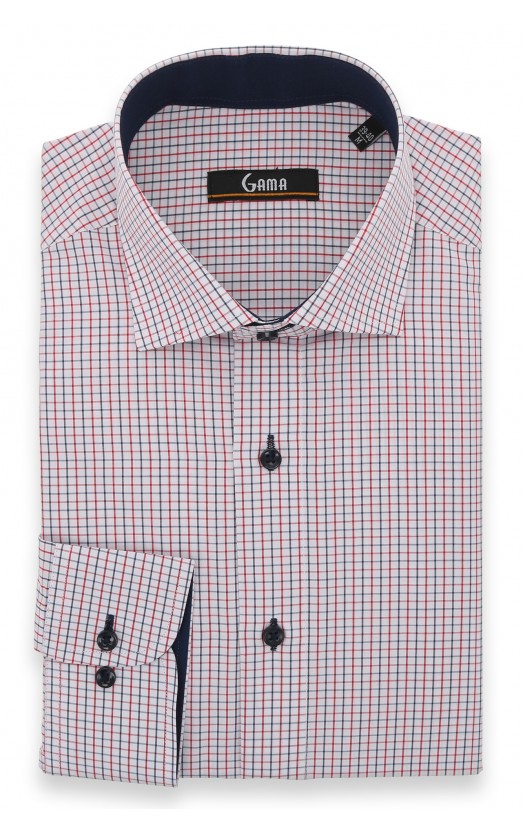 Camasa regular alba cu carouri medii