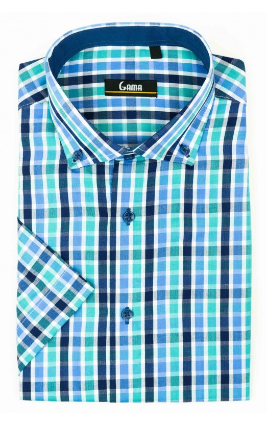 Camasa maneca scurta regular cu carouri verzi