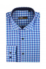 Camasa cu maneca lunga slim turcoaz cu carouri