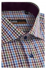 Camasa cu maneca lunga slim maro cu carouri