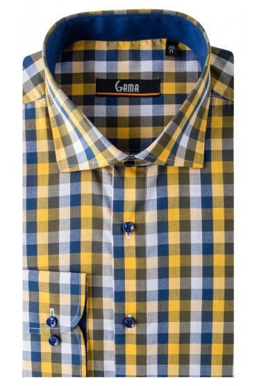 Camasa regular fit galbena cu carouri