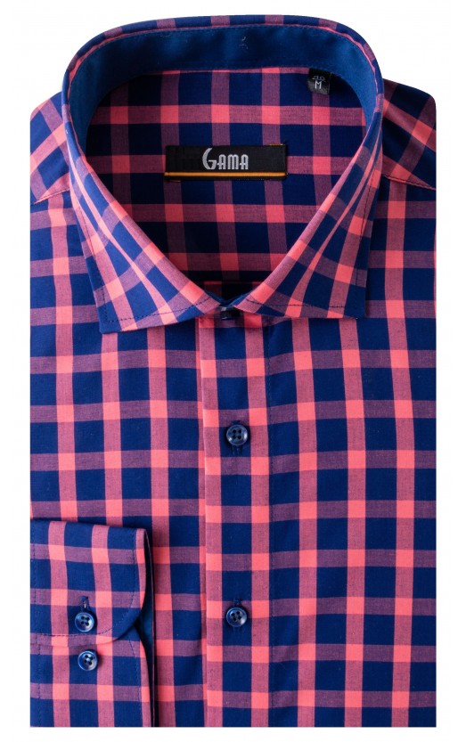 Camasa cu maneca lunga regular fucsia cu carouri