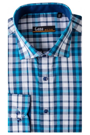 Camasa albastra slim fit cu carouri