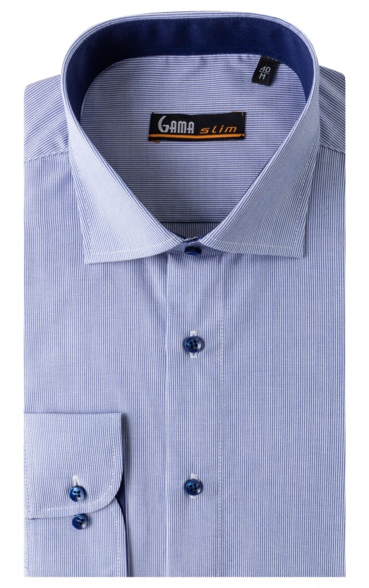 Camasa cu maneca lunga slim bleu cu dungi