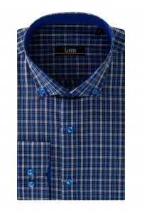 Camasa cu maneca lunga regular albastra cu carouri