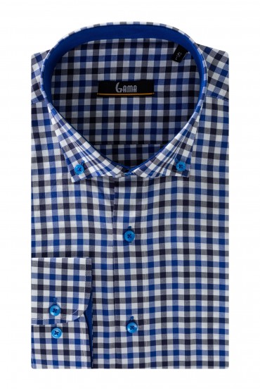 Camasa regular albastra cu carouri